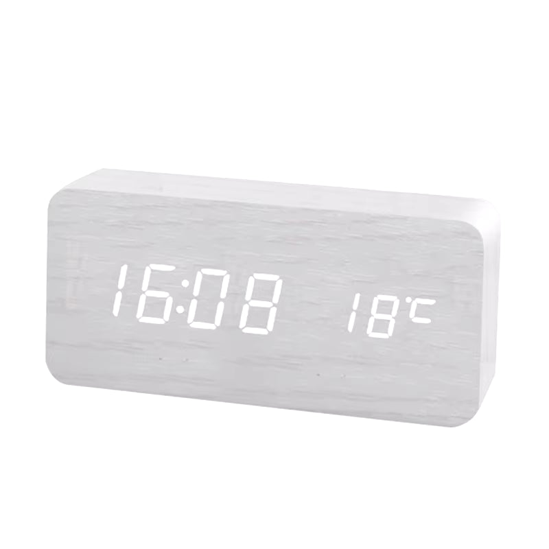 Wooden Digital Alarm Clock, LED Alarm Clock with Temperature Desk Clocks for Office,Bedside Clock