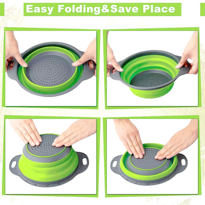 Silicone Vegetable and Fruit Cleaning and Drainage Basket Cleaning Basket Folding Water Filter Net Kitchen Gadgets