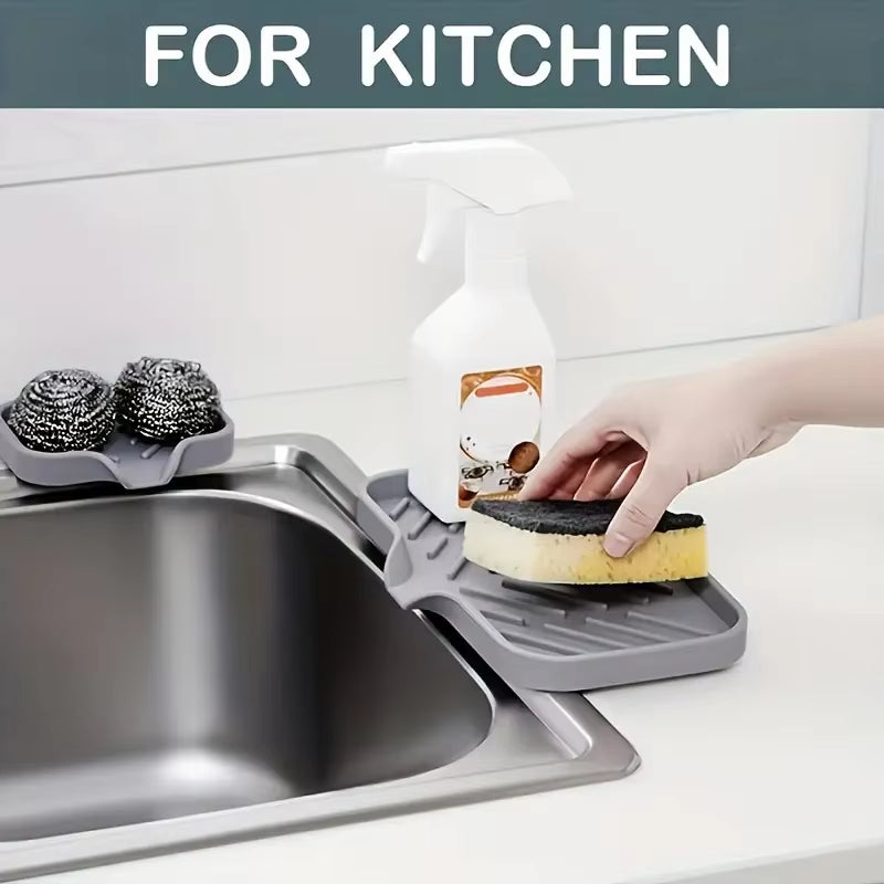 Silicone Faucet Mat Kitchen Sink Tray Soap Dispenser Sponge Drain Pad Sink Splashdrying Mat Countertop Storage Tray Soaptray